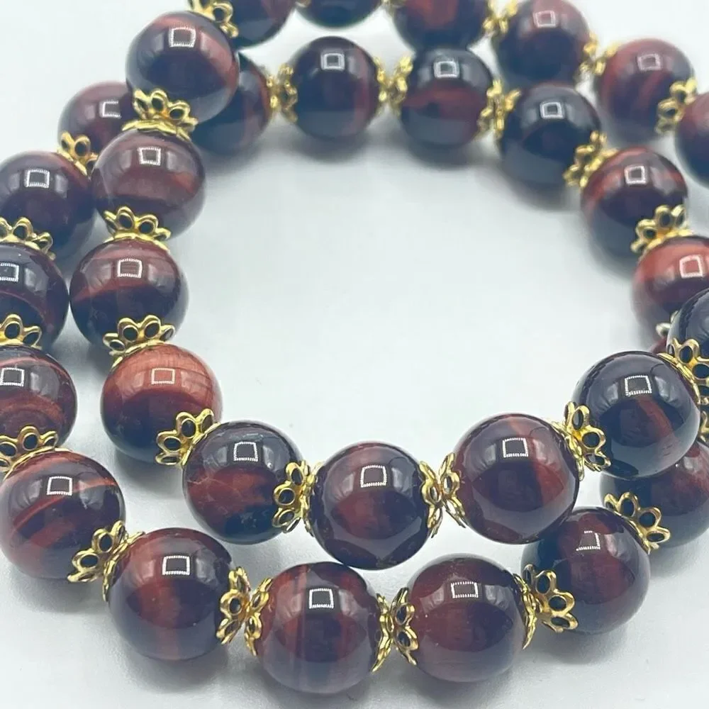 Beaded stretch bracelet ONE NEW red tiger eye large bead meditation yoga